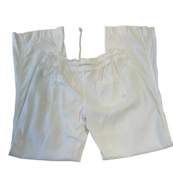 Roxy White Linen Blend Oceanside Flared Pants, M - Picture 5 of 11